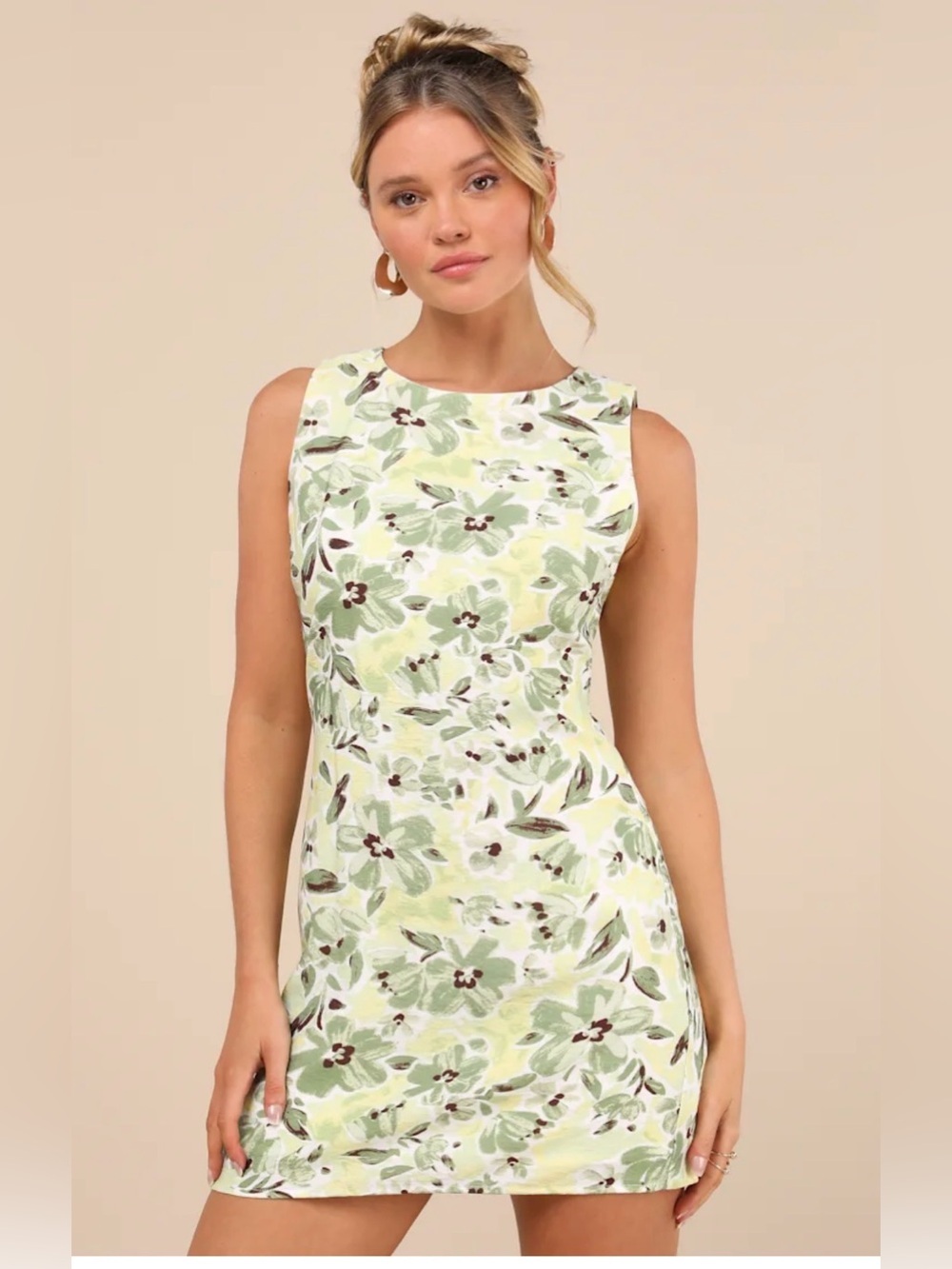 Lulus Green Floral Linen Blend Mini Dress XS Cottagecore - Picture 1 of 12